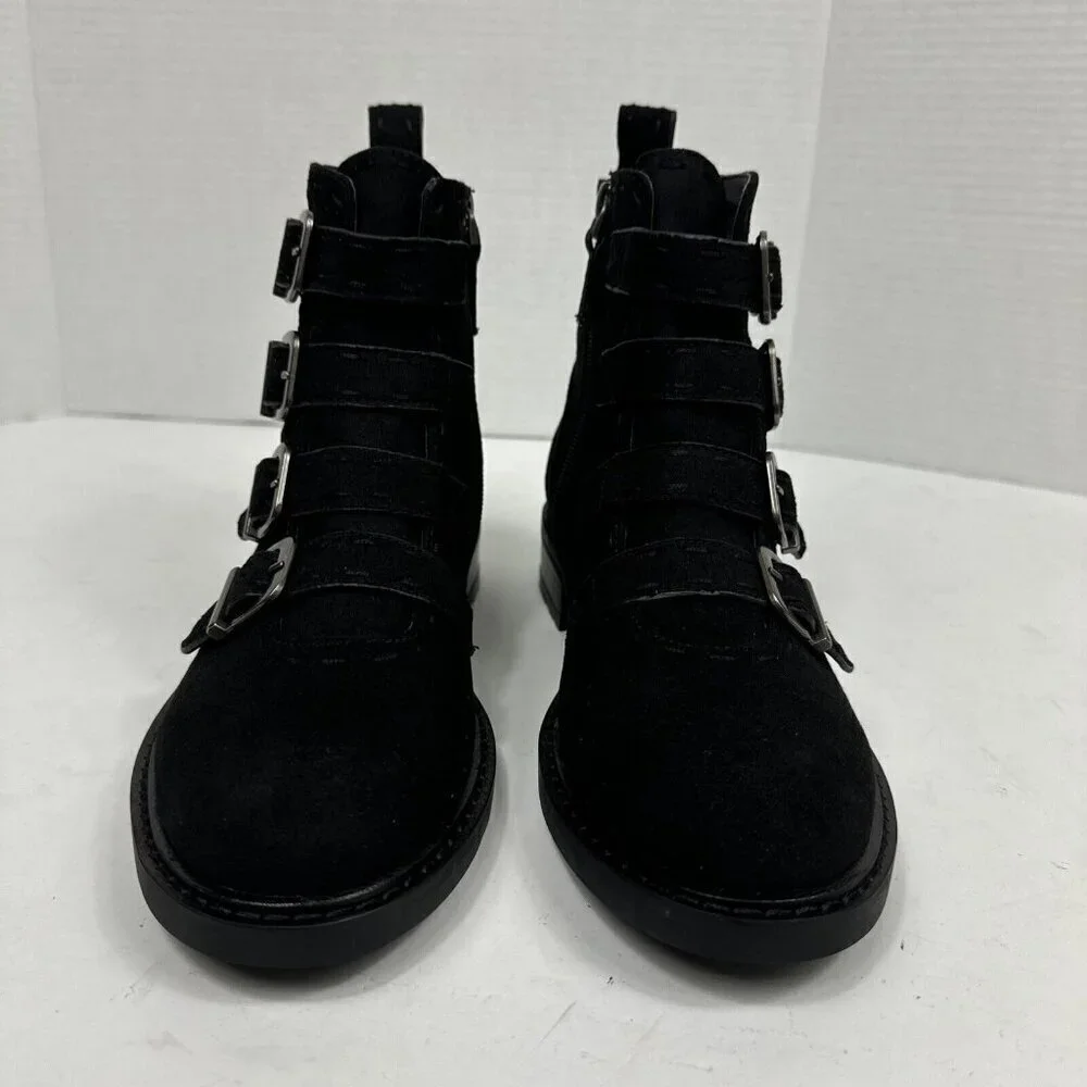 Aerosoles NWOB Arezzo Faux Suede Bootie 7M Black‎ Buckles Lug Low Block  Heel